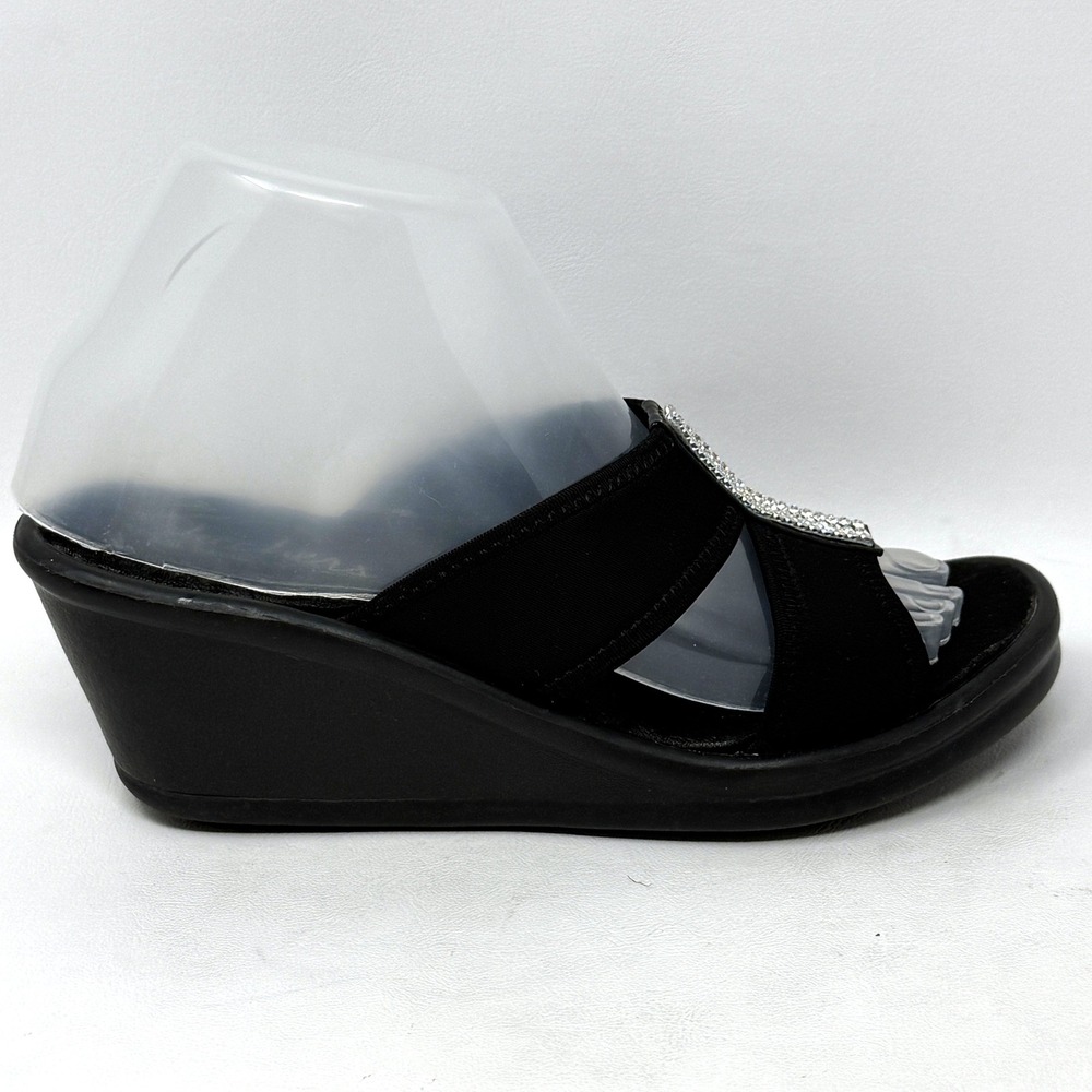 Skechers Cali Rumblers Risk Taker Black Jewel Wedge Sandals 7 Dressy Semi Formal - Picture 7 of 11